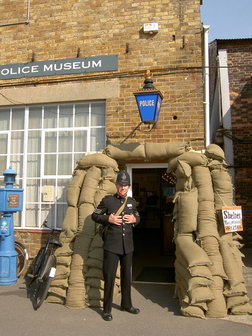 Wartime Museum
The Historic Dockyard, in Chatham, has a "Salute to the 40's" weekend in September and this year, 2008, it was decided to acquire sandbags and make the museum look as though it was a wartime police station. The 'shelter' sign hanging on the sandbags fooled lots of visitors who went to see where the shelter was !
